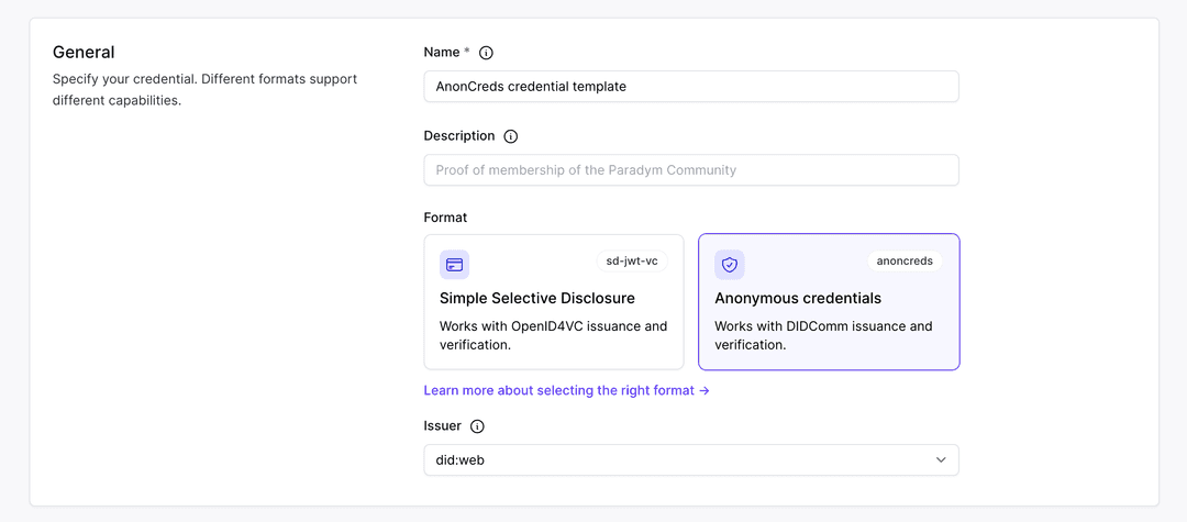 AnonCreds credential template