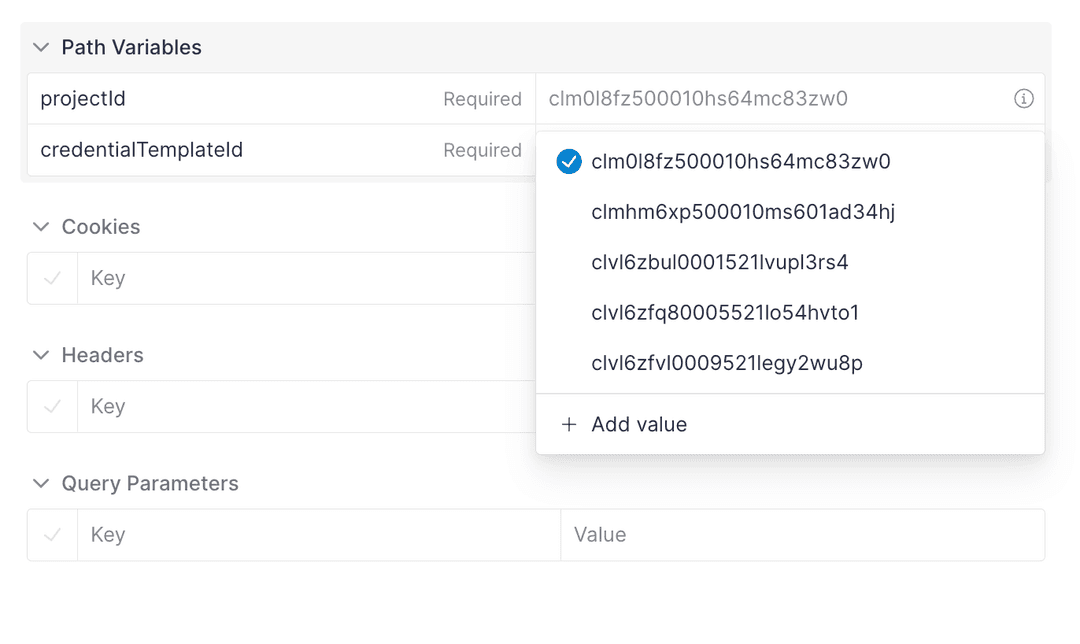 An image showing project IDs being pre-filled in the API reference.