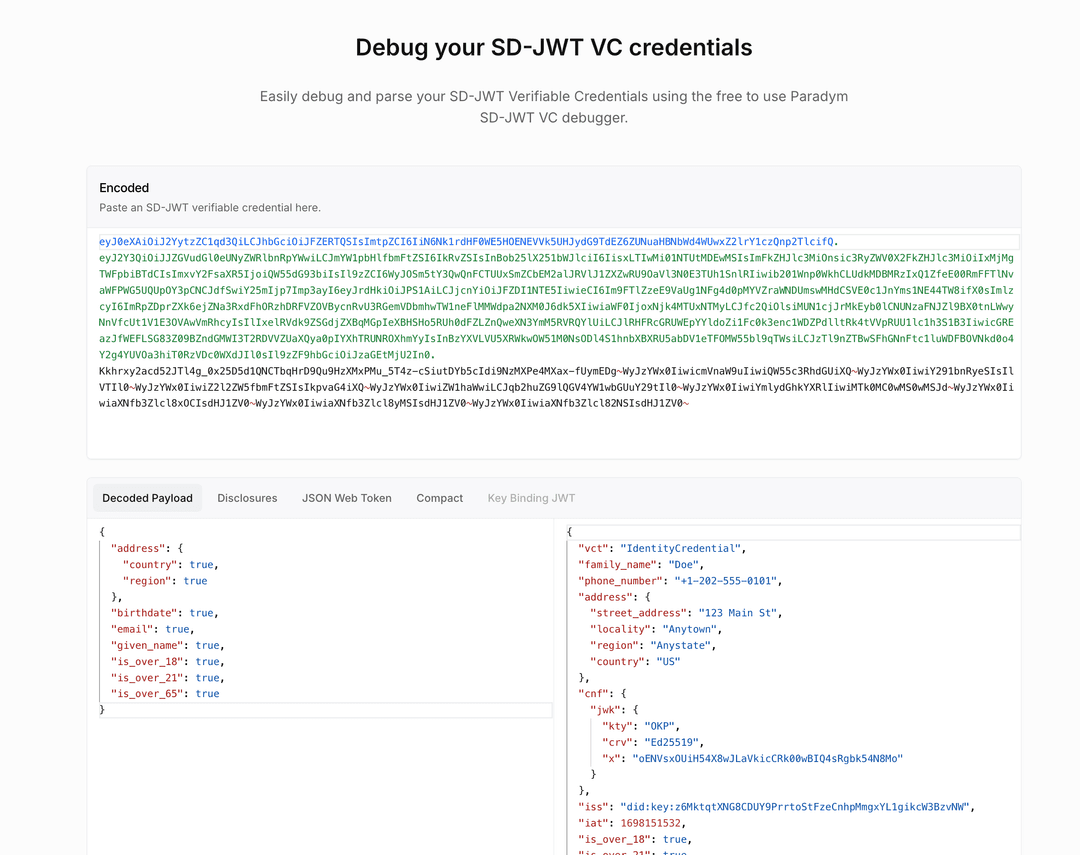 An image showing the SD-JWT VC debugger interface.