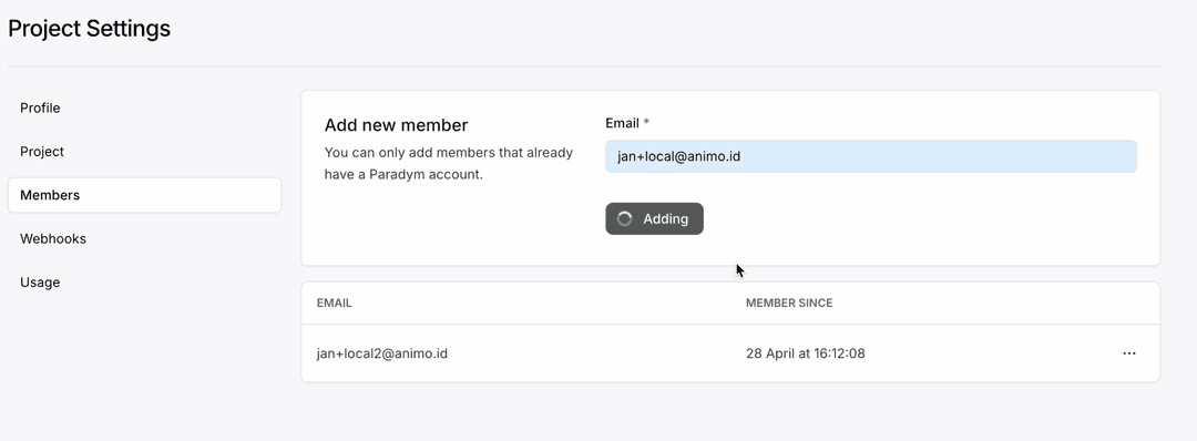 An image showing the new members page in the settings of the dashboard.