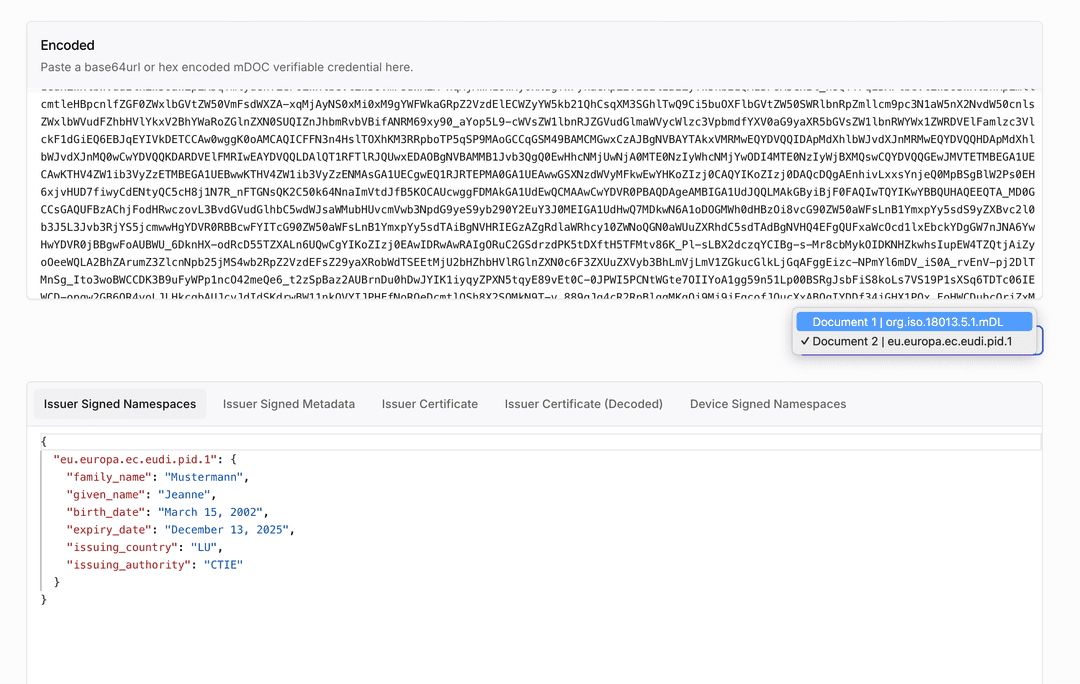An image displaying the new document selector in the mdoc debugger.