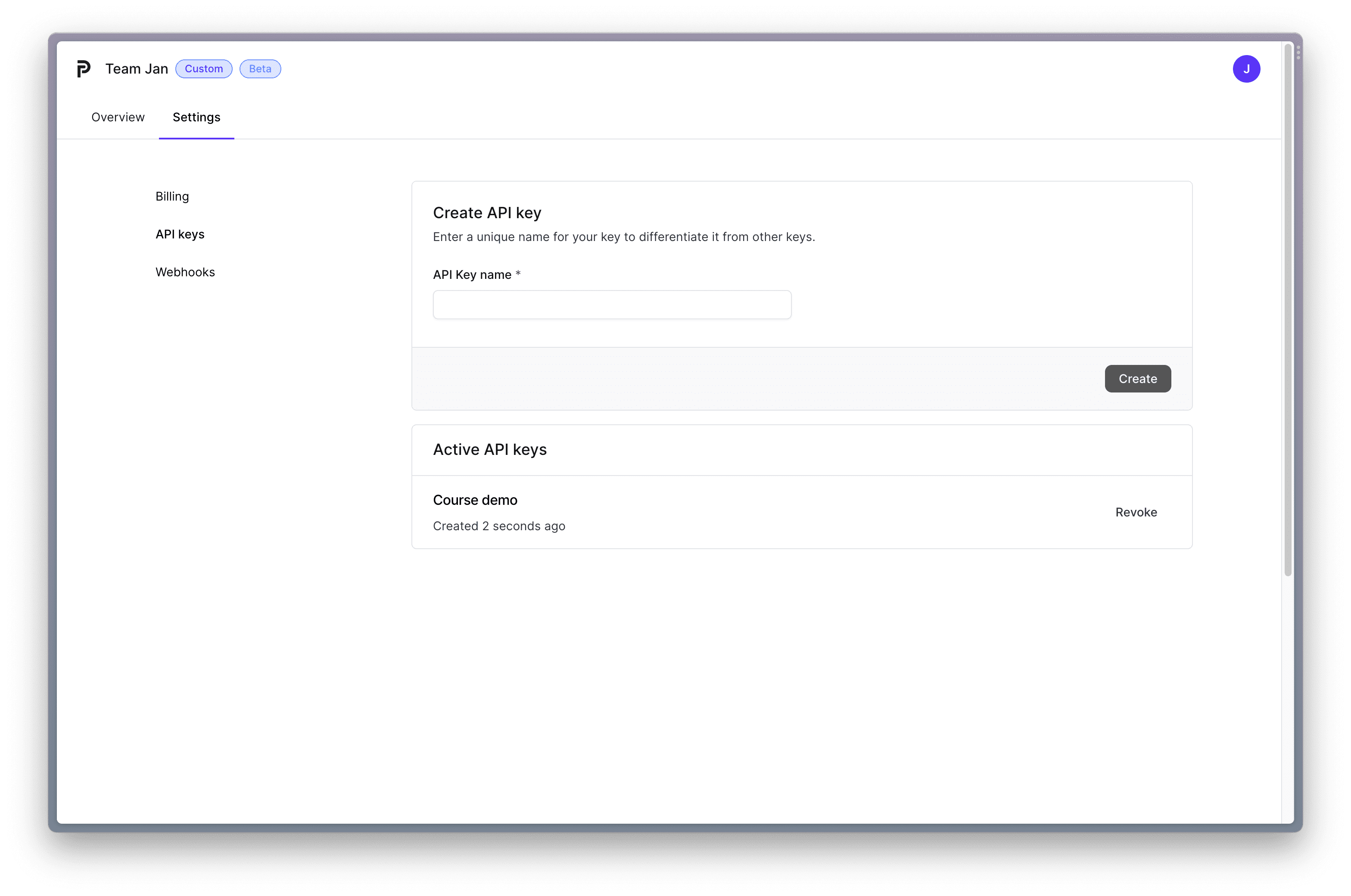 Image of API Key tab in Paradym platform
