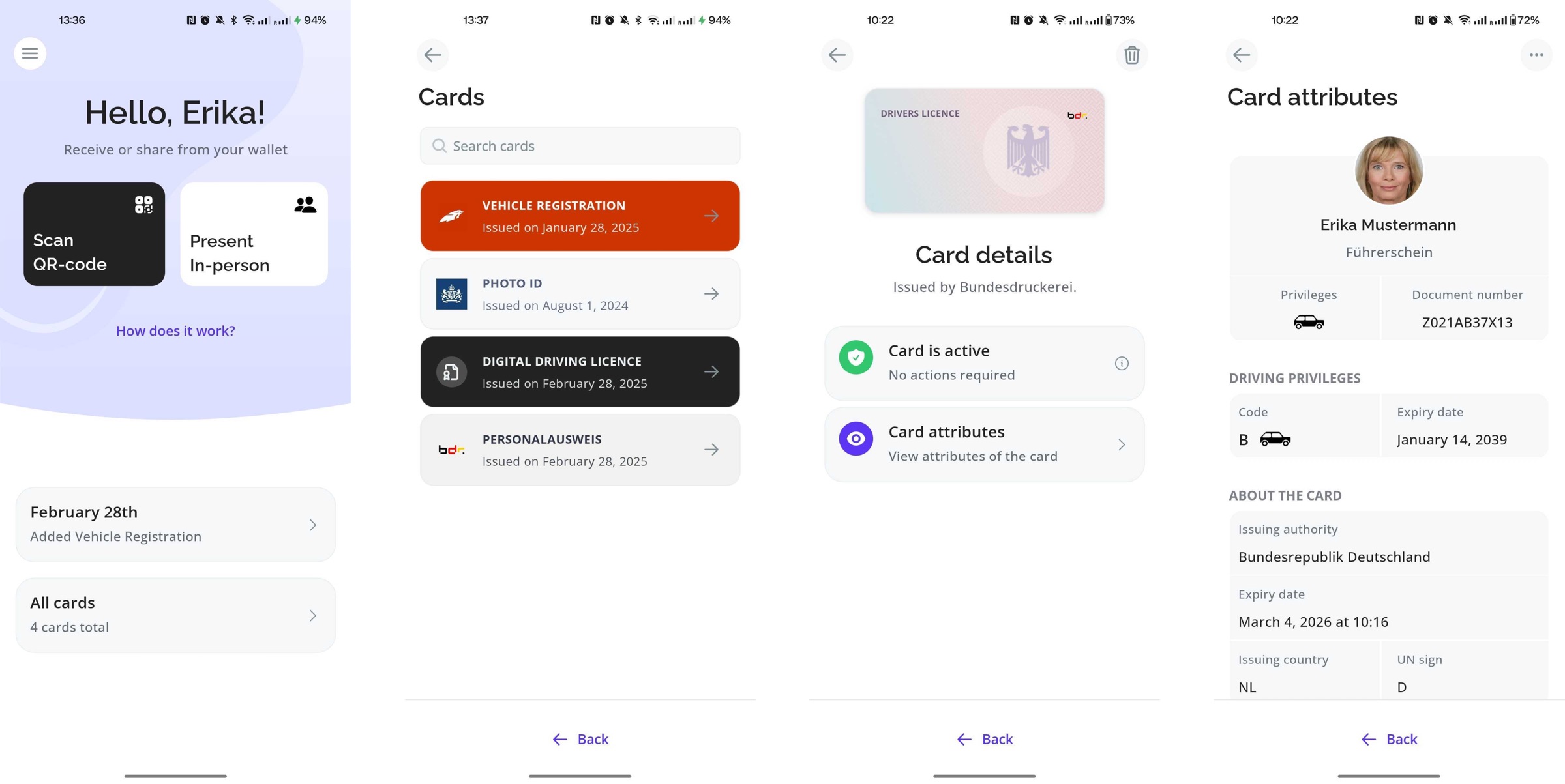Home screen and viewing existing credentials